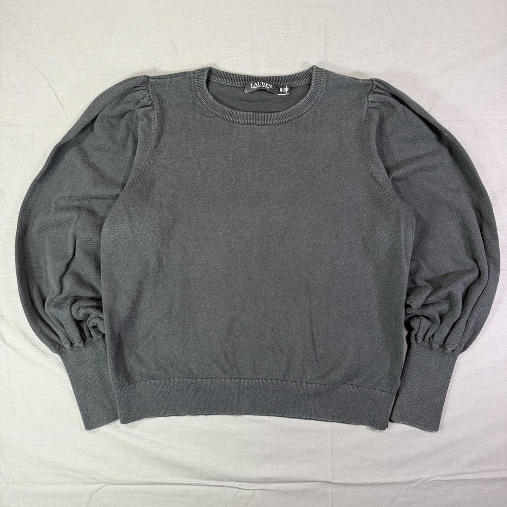 Lauren Ralph Lauren XL charcoal grey puff-sleeve crewneck sweater Vintage